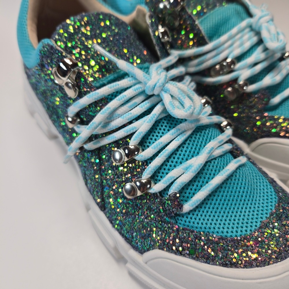 Chase and Chloe Glitter Chunky Sneakers Womens 8.5 Turquoise Y2K NEW NWOB - Picture 8 of 9